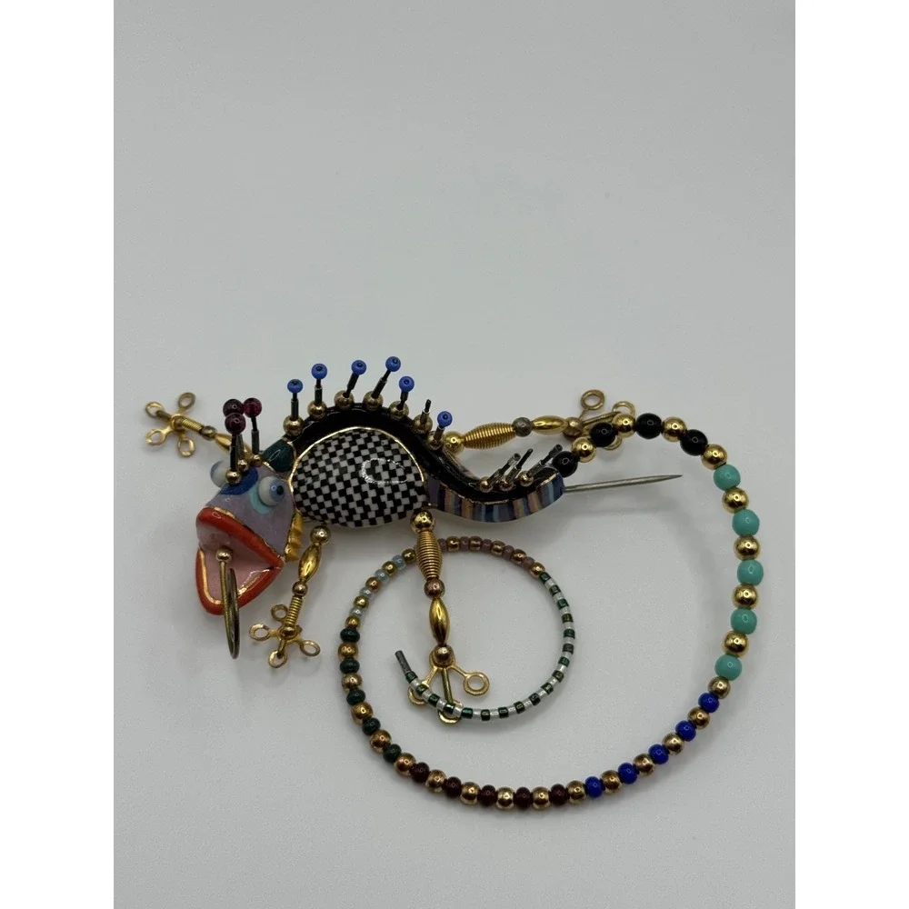 Jewelry 10 Cynthia Chuang Glazed Porcelain Glass Beaded Lizard Pin READ